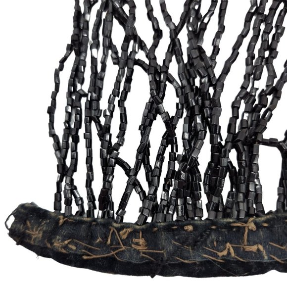 Antique Glass Bead Collar Necklace Black Hand Sewn Estate - Picture 8 of 9